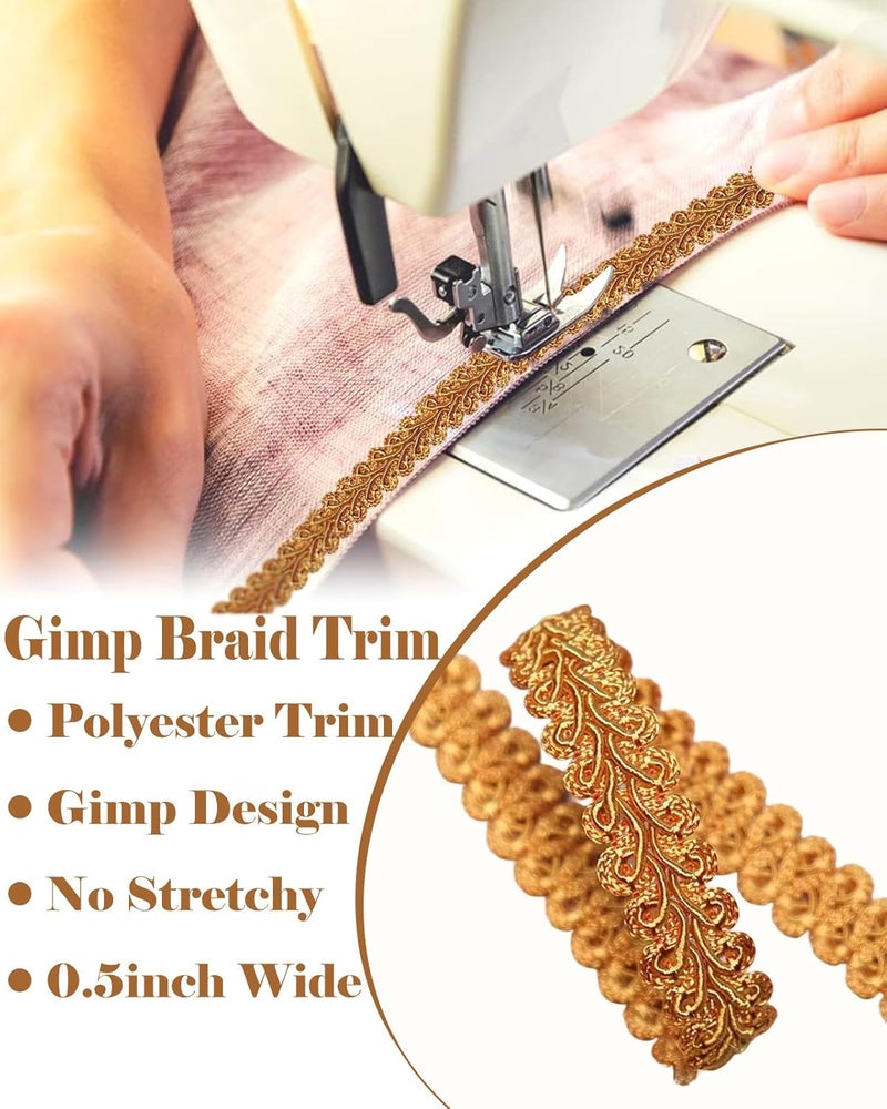 MSCFTFB 14 Yards Gimp Braid Trim,1/2 inch Gift Wrap Ribbon, Woven Fabric Lace Trim for Upholstery Costume Curtain,Lamp,Jewelry,Decorative Embellishment for Sewing Craft (Dark Gold) - Image 2